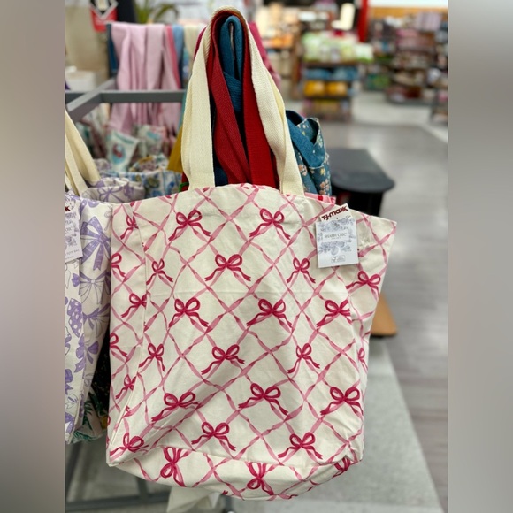 Shabby Chic Handbags - Viral Coquette Bow Reusable Canvas Shopping Bag